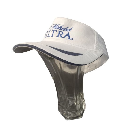 Michelob Ultra Visor Hat Cap Mens One Size Fits All White Logo Adjustable Strap - Picture 3 of 6